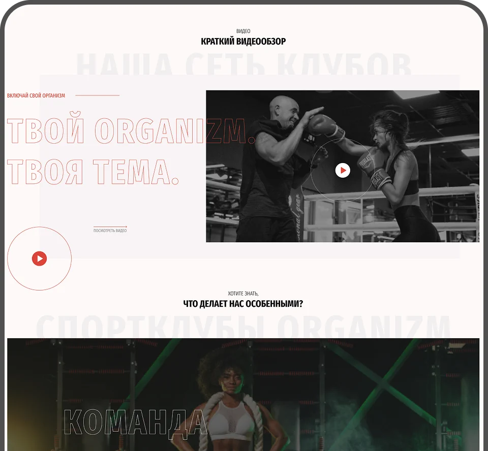 Organizm — website interface 2